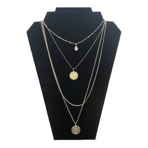 Multistrand Multilayer Four Strand Gold and Silver Tone Necklace